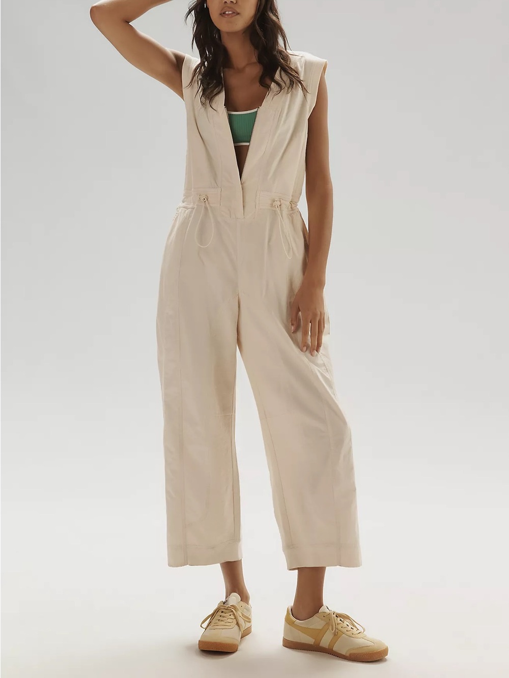 Women’s Anthropologie Daily Practice Soller Drawstring Jumpsuit Cream Size S